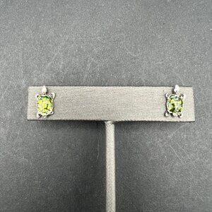 Turtle Pierced Earrings Green Stone Glitter‎ Silver Tone Tortoise